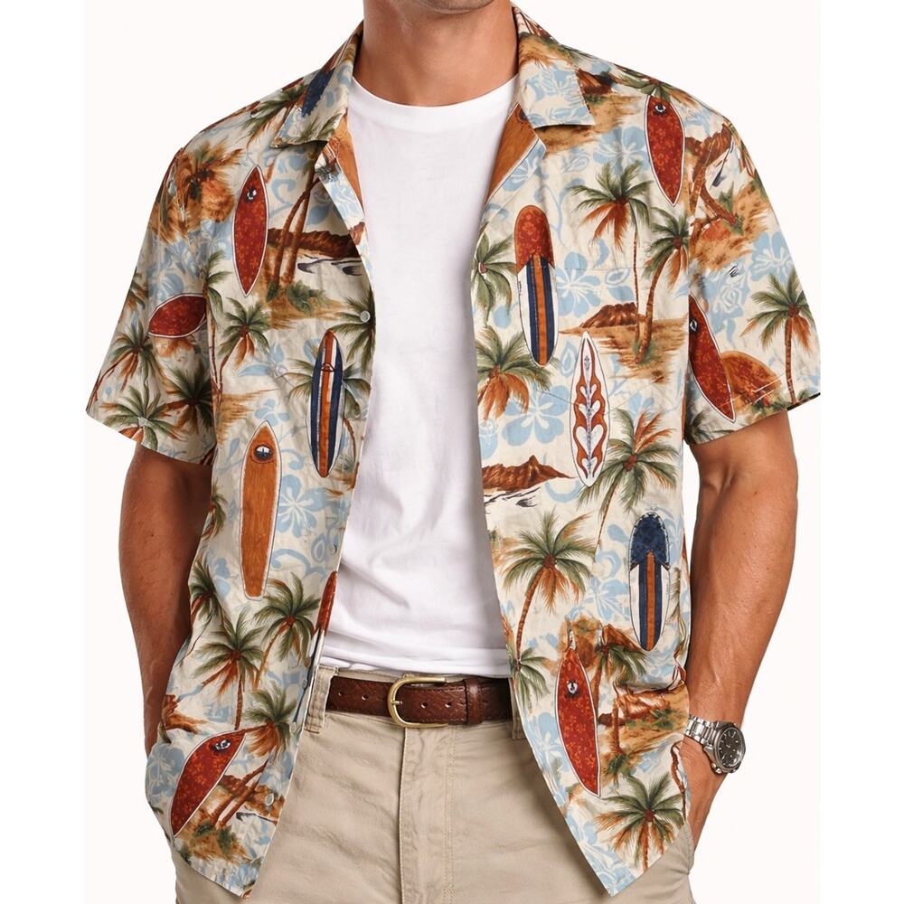 Aloha Republic Made In Hawaii Hawaiian Shirt Mens M Surfboard Palm Camp USA